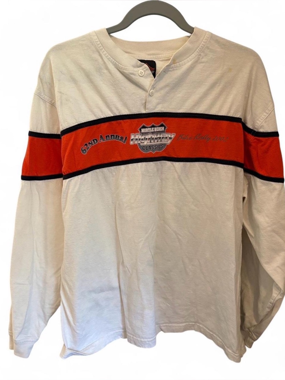 Myrtle Beach Classics White & Orange Long-Sleeve Henley Shirt